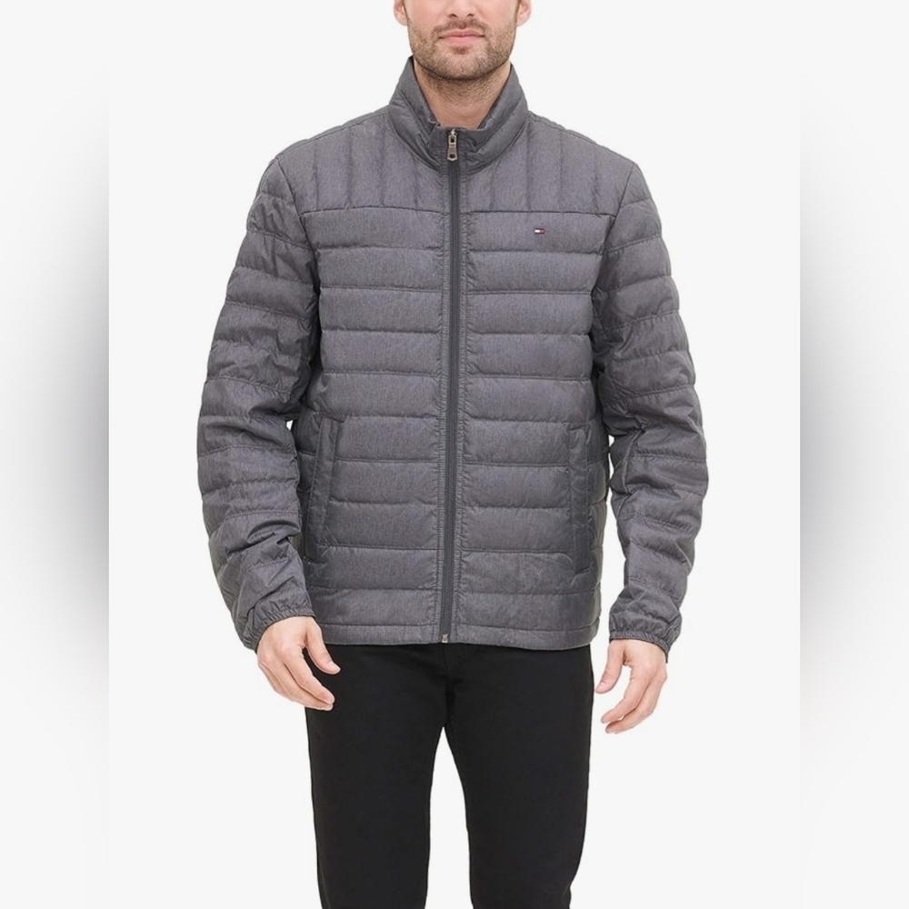 Tommy Hilfiger Jacket Men XXL Gray Natural Down Packable Puffer  Lightweight